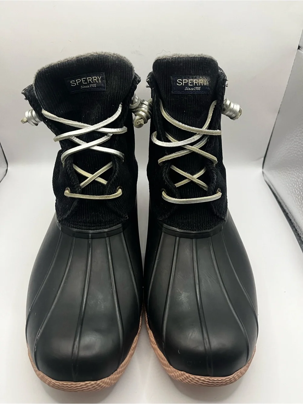Sperry Women’s Black & Tan Duck Boot with Corduroy Upper